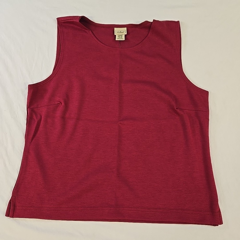 LL Bean Sleeveless Shirt Womens Medium Petite Tank Top Maroon Supima Cotton